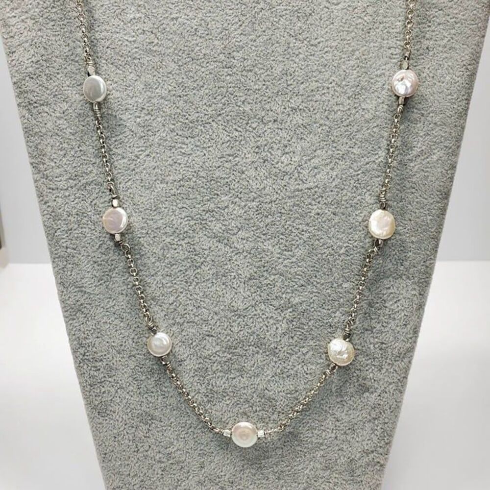 Lucky Brand Iridescent Pearl & Silvertone Long Statement Necklace